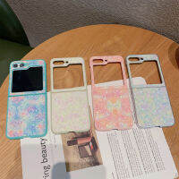 HTT เคสดอกไม้สำหรับ Samsung แวววาวแบบเรียบง่ายของเกาหลี Galaxy ZFlip 5 Z Flip5 Zflip4 Flip3 Flip5ฝาหลังกันกระแทกสำหรับเด็กผู้หญิง Gi