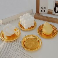 Golden Decorative Tray Retro Metal Jewelry Display Plate Fruit Sancks Cake Dessert Tray Desktop Decoration Photography Props