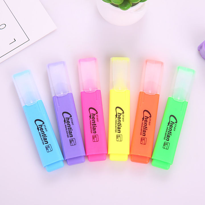 6-สีน่ารักปากกาเน้นข้อความพาสเทลชอล์ก-marker-ญี่ปุ่นปากกาเรืองแสงที่มีสีสันโรงเรียนขายส่งเกาหลีเครื่องเขียน-yrrey