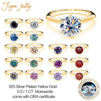 JoyceJelly 0.5ct 1ct Moissanite แหวนผู้หญิงสีเหลืองทองเงินสเตอร์ลิง925เครื่องประดับสำหรับงานแต่งงานหมั้นครบรอบ