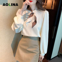 AOLINA 2022ใหม่เสื้อชีฟองเก๋ซอกออกแบบความรู้สึกฟองแขนผ้าพันคอไหมเสื้อสตรี