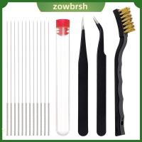 ZOWBRSH 15pcs สายสแตนเลสสตีล ชุดทำความสะอาดหัวฉีด คูเปอร์ พิน0.4มม. แหนบที่มีความซับซ้อน แปรงทำความสะอาด2ชิ้น ชุดเข็มทำความสะอาดหัวฉีด การพิมพ์3D