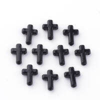 50g Opaque Acrylic Beads Cross Black 16x12x4.5mm about 123pcs/50g