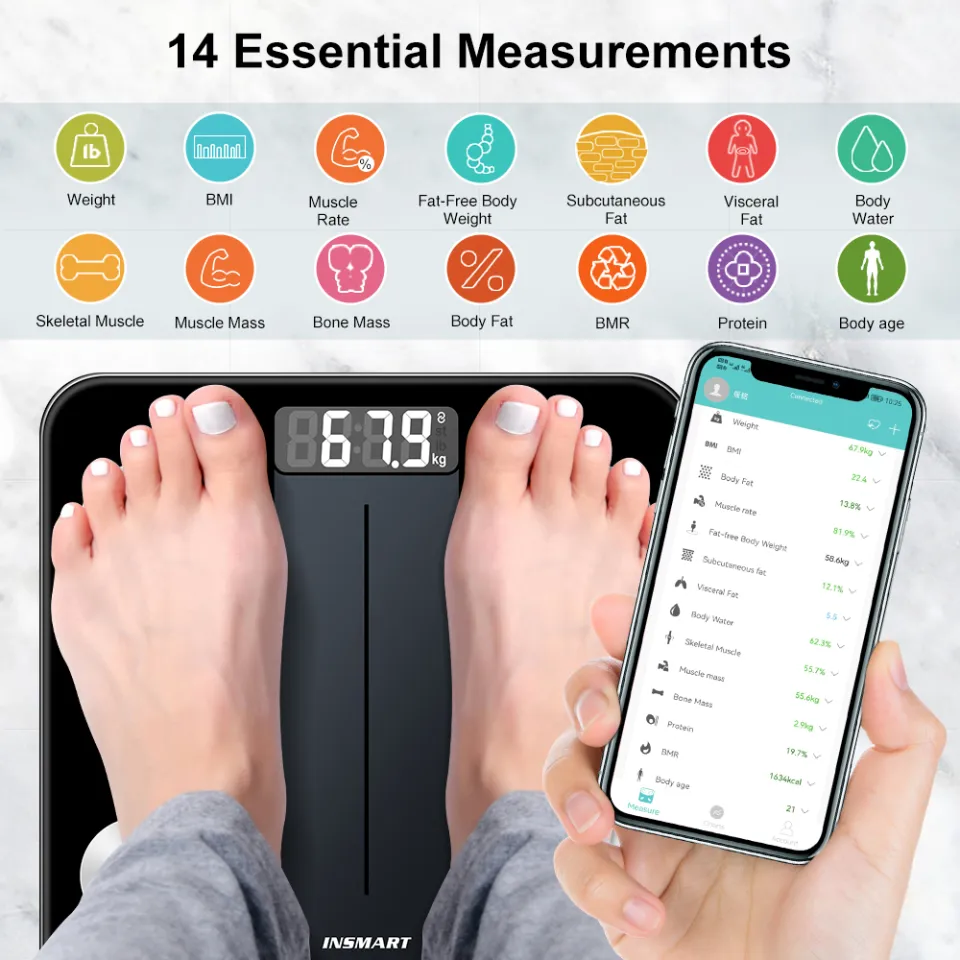 INSMART Smart Scale for Body Weight, Digital Bathroom Scale BMI Weighing  Bluetooth Body Fat Scale