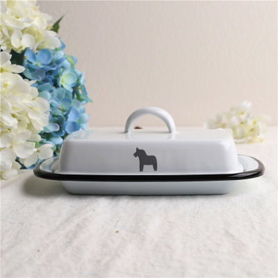 Retro Nostalgic Enamel With Lid Snack Tray Home Kitchen Tableware Butter Box Cheese Storage Box