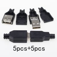 【YF】 IMC hot New (5pcs Male 5pcs Female) USB 4 Pin Plug Socket Connector With Black Plastic Cover