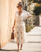 TEELYNN White Lace Kaftan Beach Casual Long Dress Women Vintage Sexy See Through Summer Vestidos Boho Tunic Robe Bikini Cover Up