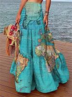 ❒ 2021 Summer High Waist World Map Long Skirt Women 3D Printing Tie-dye Vacation Skirts high fashion plus size skirt