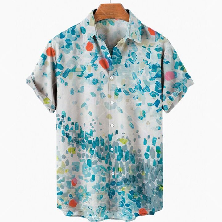 เสื้อฮาวาย22-23-เสื้อผู้ชายภาพพิมพ์ภาพวาดสีน้ำมันแขนสั้นเสื้อเชิ้ตชายหาดวันหยุดฤดูร้อน