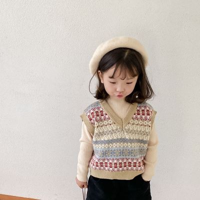 （Good baby store） Baby Girls Sweaters Baby Girl Floral Sleeveless Knit Pullover Vest Baby Boys Sweaters Vest Kids Toddler Spring Autumn Outerwear