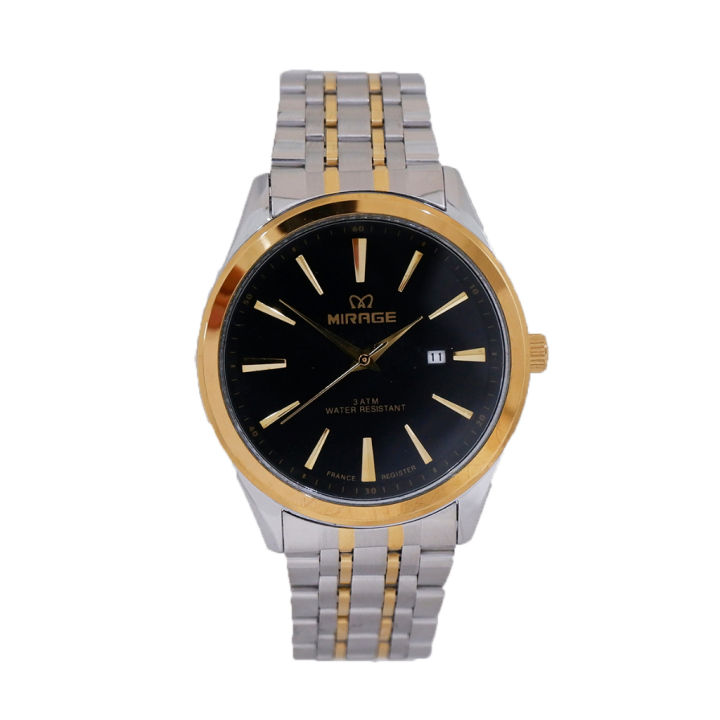 Mirage Jam Tangan Analog Pria Kombinasi Silver Gold Formal Mewah 8779 M