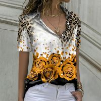 ♛℗  Rose Flowers Shirt Holiday WomenS Shirt 3d Leopard Print Tops Casual Cropped Oversized Blouse Streetwear Designer Clothing 2023