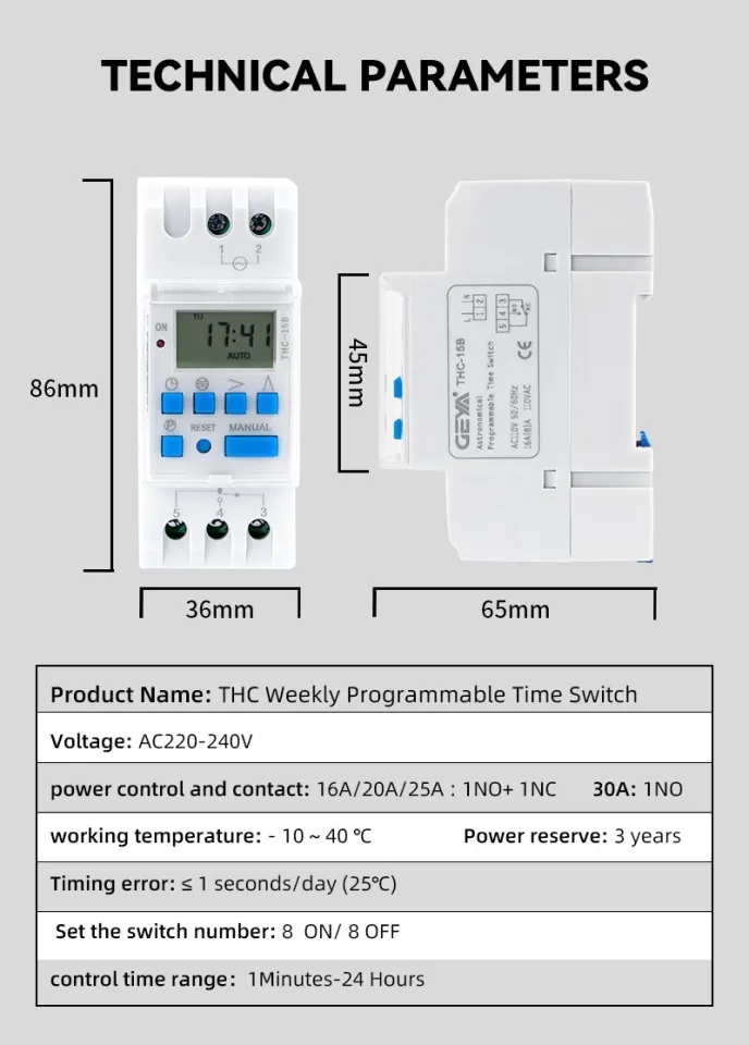 Digital Timer Switch THC 30A Programmable Periodic Timer - GEYA