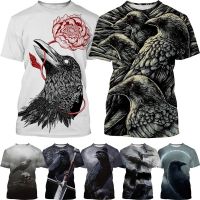 ใหม่ Crow แขนสั้นเสื้อยืดผู้ชายแฟชั่นสัตว์พิมพ์เสื้อยืดสีดำ Bird Harajuku Streetwear Top