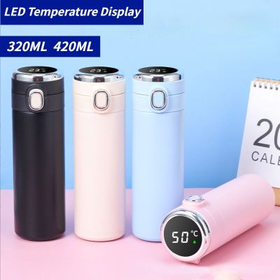 สแตนเลสร้อนกระบอกน้ำ420มล. 320มล. หน้าจอแสดงผล LED อัจฉริยะกันการรั่วถ้วยใส่ของร้อนฟิล์มสูญญากาศลูกกลิ้งฉนวนกันความร้อน