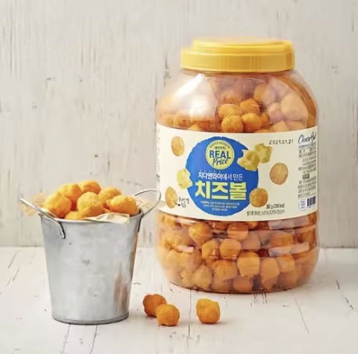 ขนมเกาหลีชีสบอล-real-price-cheese-ball-snack-320gชีส-บอล-เชดด้าร์ชีส-สแน็คไซส์ใหญ่จัมโบ้-ข้าวโพดอบกรอบรสชีส