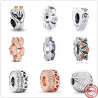 2023 New Hot Sale 925 Sterling Silver Beads Flower Flat Clip Charms Fit Original Pandora Bangles Women Fashion DIY Jewelry Gift