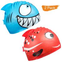 Kids Swimming Cap Cartoon Fish Silicone Waterproof Pool Ear Protector Shark Girl Boy Children Swim Hat Swim Caps