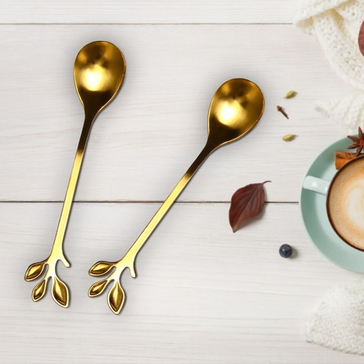coffee-stirring-spoon-stainless-steel-creative-branch-leaves-shape-creative-cutlery-dessert-spoon-jam-ice-cream-tea-spoon-gold-5pcs