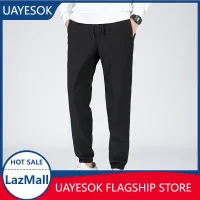 UAYESOK-ร้อนขาย- 【M-6XL】 ขนาดใหญ่เกินผู้ชายรุ่นเกาหลีกางเกงขายาวสีดำกางเกงกีฬายืดหยุ่นสบาย ๆ แฟชั่นกางเกง