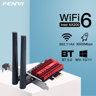 การ์ด WIFI Fenvi 3000Mbps WIFI 6 AX200 802 11ax Dual Band 2.4G5GHz สำหรับ Bluetooth 5.2เดสก์ท็อป PCIe Wireless WiFi ADAPTER Win1011