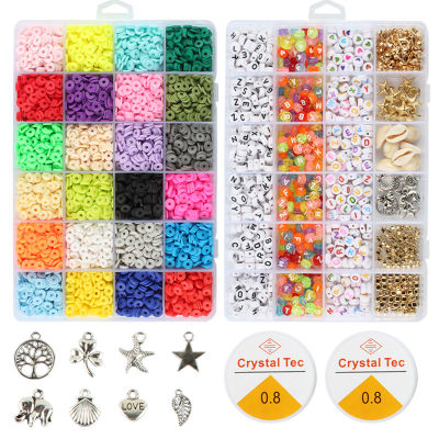 6MM Polymer Clay Chips+ Letter Beads Set Soft Clay Flat Round Beads For DIY Bracelet Necklace Se Accessories Boho Jewelry Making
