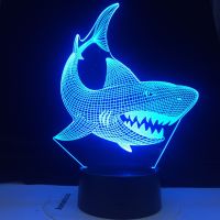 ✘ Color Changeable LED 3D Illusion Visual Night Light Bedroom Decoration Light Novelty Table Desk Lamp Kids Gift Shark Fish