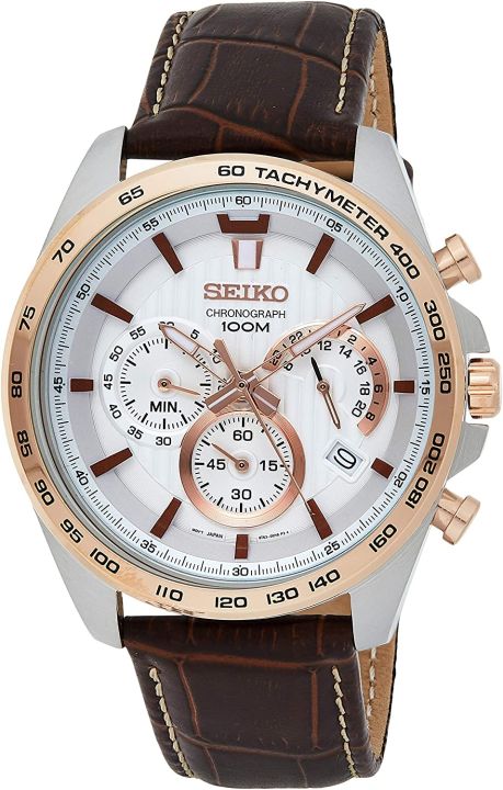 Đồng hồ Seiko cổ sẵn sàng (SEIKO SSB306P1 Watch) Seiko SSB306P1 Men's Chronograph  White Dial Brown