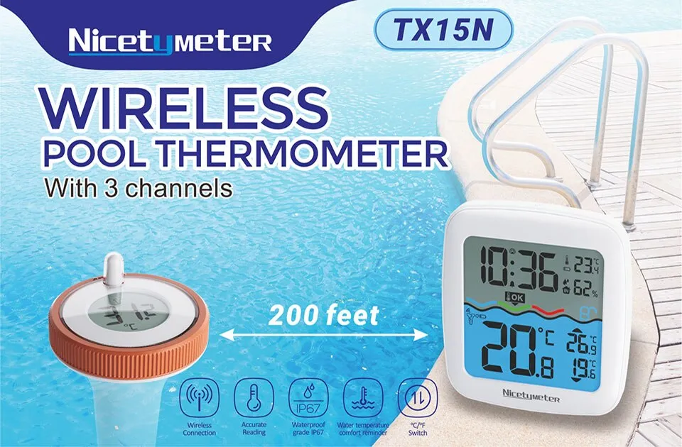 NicetyMeter Wireless Floating Pool Thermometer Indoor Outdoor