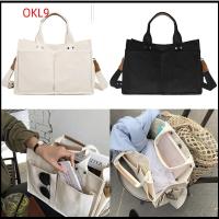 OKL9 จุได้มาก กระเป๋าผ้าใบแคนวาส ช้อป กระเป๋าหลายช่อง กระเป๋า Crossbody ลำลองแบบสบายๆ สีทึบทึบ กระเป๋าถือทรงโท้ท ผู้หญิงเด็กหญิงเด็กชาย