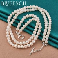 Blueench 925 Sterling Silver Quality Pearl Necklace Temperament Womens Christmas Party Fashion Jewelry