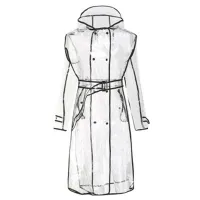 Women Transparent Raincoat Belted Waterproof Jacket Clear Rain Hooded Coat Poncho Household Products