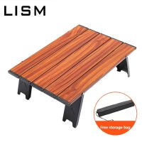 Portable Mini Camping Table Ultralight Aluminium Alloy Wood Grain Folding Table Computer Bed Desk BBQ Picnic Outdoor Furniture