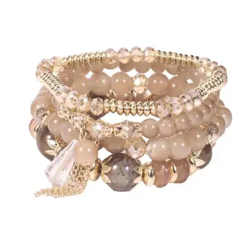 4pcs/set Boho Multi-layer Tassel Crystal Beads Women Bracelet