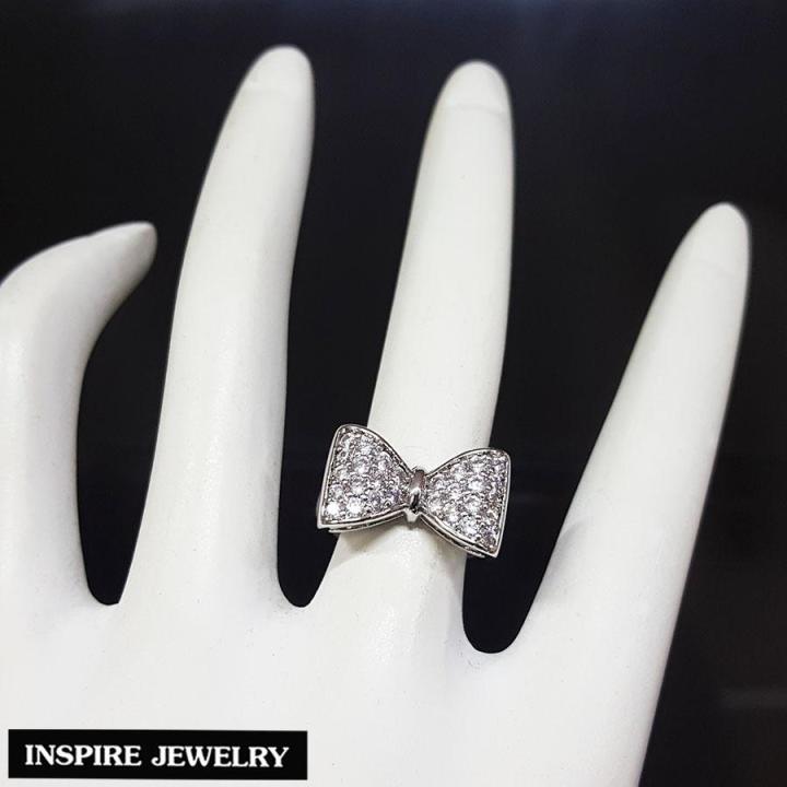 inspire-jewelry-แหวนรูปโบว์-เพชร-หุ้มทองคำขาว-size8-พร้อมถุงกำมะหยี่