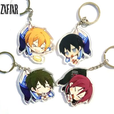 4pcs/set Anime Keychain Free! Iwatobi Swim Club Haruka Nanase Tachibana Makoto Rin Matsuoka Doubleside Print Pendant Keyring