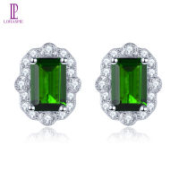 Lohaspie 1กะรัตโครเมี่ยม Diopside ต่างหู925เงินต่างหูสตั๊ดไดออปไซด์โครเมี่ยมธรรมชาติตัดรูปแปดเหลี่ยมพลอยโครเมี่ยม Diopside สำหรับเครื่องประดับผู้หญิง