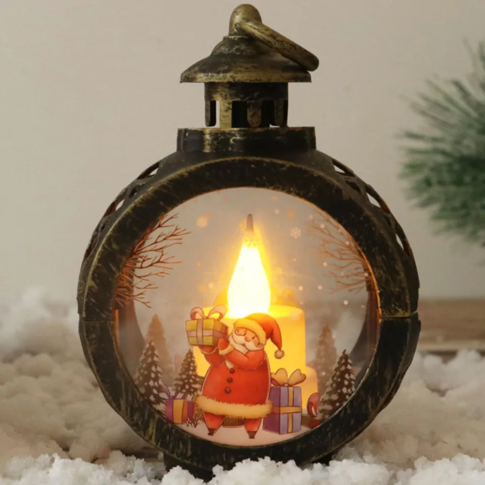 Battery-Operated Santa Claus Lantern with Faux Candles