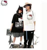 เสื้อยืดขนาดใหญ่แขนสั้นพิมพ์การ์ตูน Hello Kitty หลวม Harajuku ความงาม Vintage เสื้อเกาหลีสำหรับหญิงและชาย