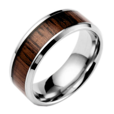 [COD] แหวนแหวนแต่งงานคู่รักยอดนิยมในยุโรปและอเมริกา แหวนเหล็กไทเทเนียมฝังไม้สัก สแตนเลสเครื่องประดับ
