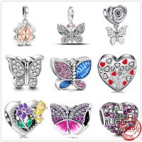 925 Sterling Silver Butterfly Four-Clover Green Leaf Bird Flower DIY Bead Fit Original Pandora  Charm Bracelet Jewelry 2022 New