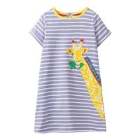 ZZOOI Jumping Meters Applique  Animals Baby Dresses Summer Giraffe Girl Clothing Cotton Short Sleeve Stripe Princess Kids Tunic Dress