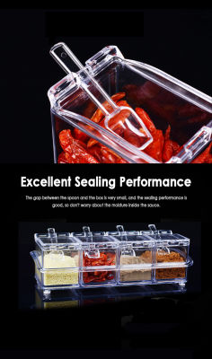 4 In 1 Multi-Grid Seasoning กล่องช้อนโปร่งใสเครื่องปรุงรส Jars เครื่องเทศคอนเทนเนอร์ Home Kitchen อุปกรณ์เสริม