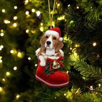 Santa Boot Funny Christmas Dog Acrylic Ornament Pendant Christmas Stocking Animal Glitter Wine Glass Ornament Free Shipping Christmas Ornaments