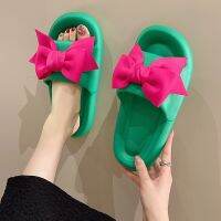 【CC】☄﹍ﺴ  2022 Womens Slippers EVA Indoor Floor Soft Couple Bow Bedroom Shoes Ladies Flip Flops Fashion Adult