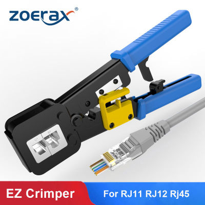 ZoeRax RJ45 Pass Through Crimping Tool for 6P8P Cat5 Cat5e Cat6 Connectors, Ethernet Network Cable Crimper Tool for RJ11RJ12