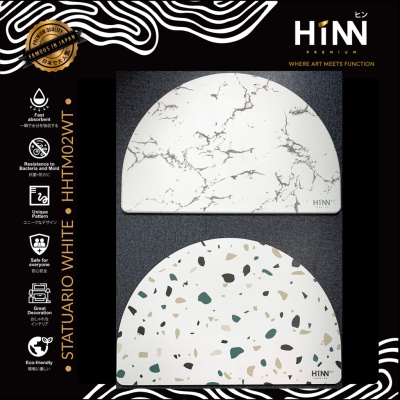 HiNN พรมหินเช็ดเท้า ซับน้ำ ลายหินอ่อน หินขัด จากญี่ปุ่น รุ่น STATUARIO WHITE ***มี2ลวดลายในแผ่นเดียว พลิกใข้ได้2ด้าน***