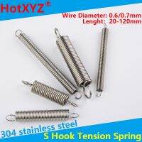 ☌● 304 Stainless Steel S Hook Cylindroid Helical Pullback Extension Tension Coil Spring Wire Diameter 0.6mm 0.7mm