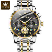 OLEVS Classic Big Face นาฬิกาควอตซ์ Men Business Dress Watch Flywheel Design Multifunction Luminous Stainless Steel Wristwatch