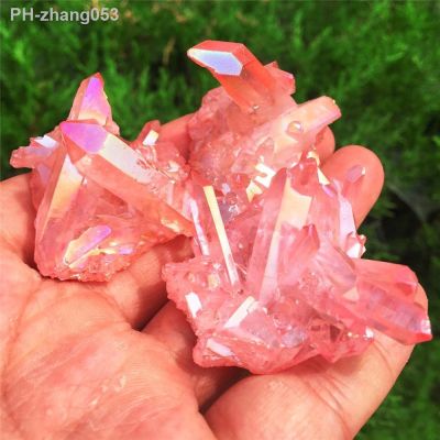 1pcs Rare beautiful pink flame aura quartz crystal cluster specimen